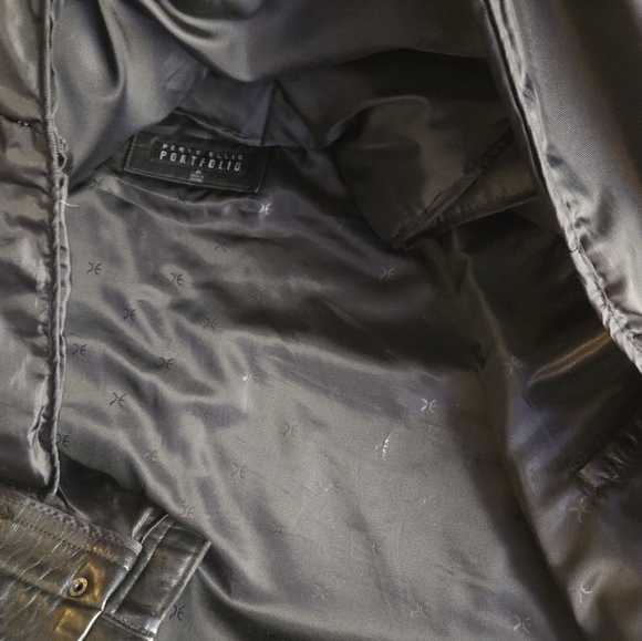 Perry Ellis Portfolio Black Insulated Leather Jacket Removeable Down Liner - Picture 13 of 16